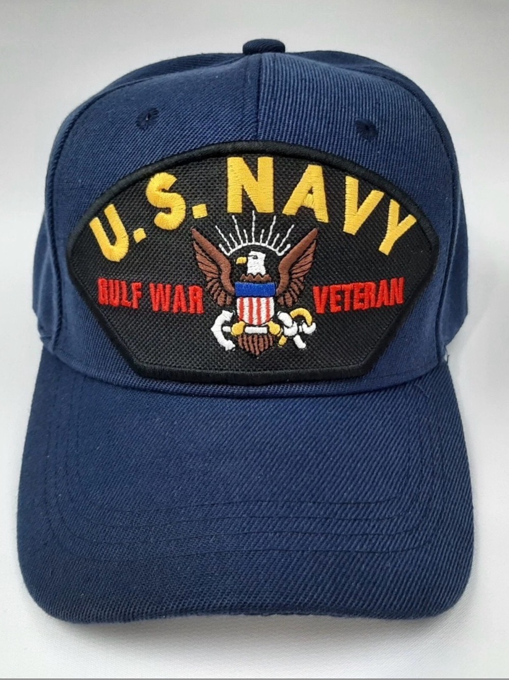 U.S. Navy Gulf War Veteran Mens Baseball Cap Hat Blue Embroidered Patch